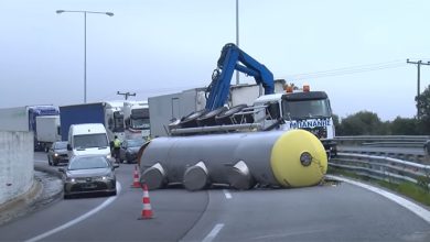 Καβάλα:-Βυτιοφόρο-ανατράπηκε-στην-Εγνατία-Οδό